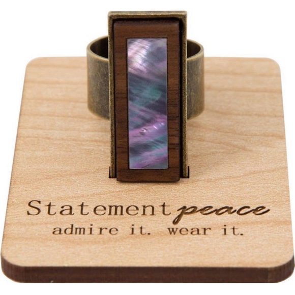 HANDMADE ABALONE Ring Artisan Wood Organic BOHO Brass Eco Friendly Hand Crafted - Picture 5 of 5